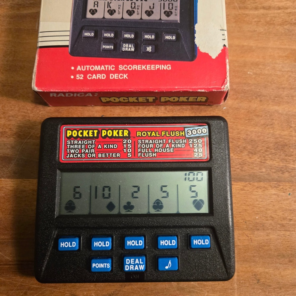 Radica Pocket Poker Handheld Electronic Game Model 1310 Vtg Las Vegas Fun Box - Picture 2 of 10